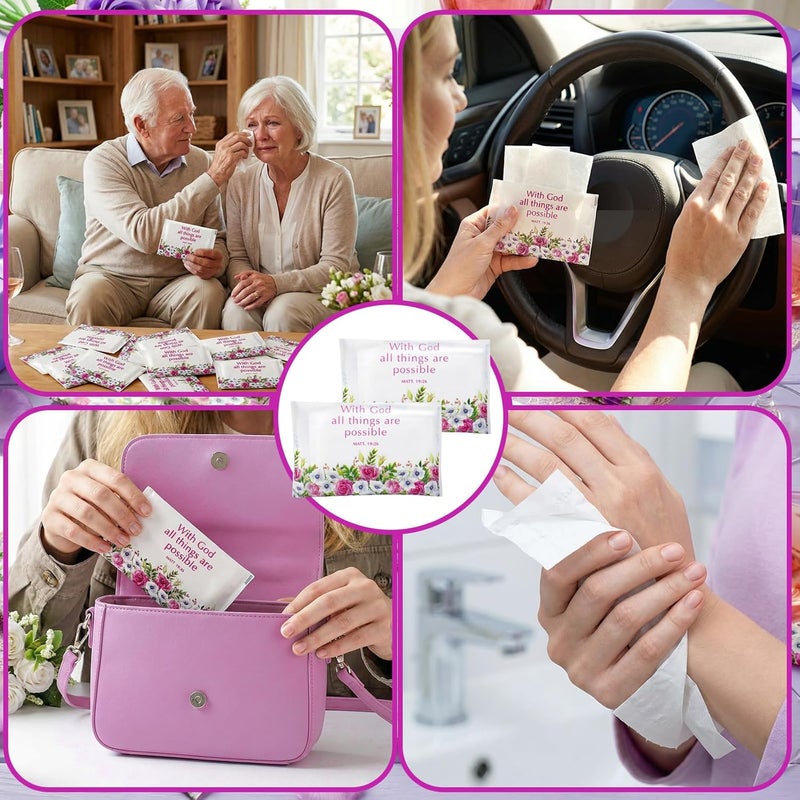 Sinmoe 60 Pack Christian Easter Pocket Tissues Gifts Bible Verse Mini Travel Tissues Size Wallet Facial Napkin for Woman Religious Party Charity Event Church Supplies(Elegant Style) - Image 4